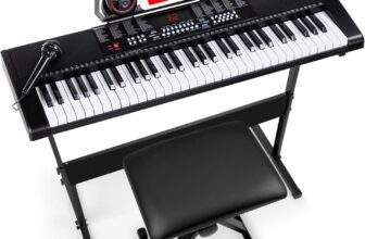 Best Choice Products 61-Key Electronic Keyboard Piano Portable Electric Keyboard Complete Beginner Set w/LED Screen, Stand, Bench, Headphones – Black