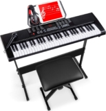 Best Choice Products 61-Key Electronic Keyboard Piano Portable Electric Keyboard Complete Beginner Set w/LED Screen, Stand, Bench, Headphones – Black