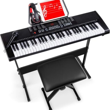 Best Choice Products 61-Key Electronic Keyboard Piano Portable Electric Keyboard Complete Beginner Set w/LED Screen, Stand, Bench, Headphones – Black